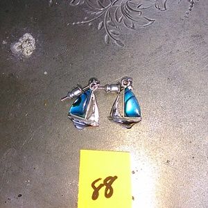 blue and silver sail boat earrings